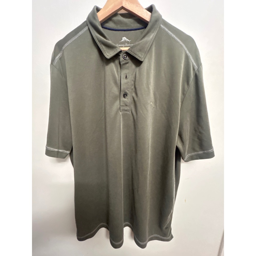 Tommy Bahama Mens XL Olive Green Modal Blend Short Sleeve Polo Shirt Marlin Logo
